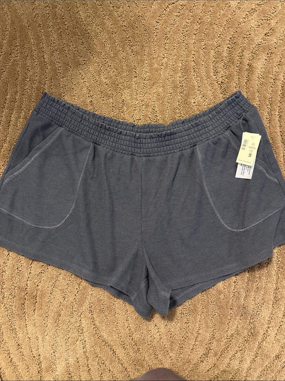Aeropostale Slate Blue Ribbed Elastic-Waist Athletic Shorts